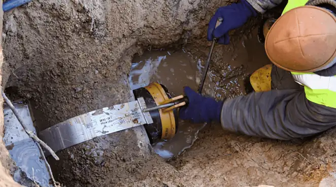 Technician performing underground drainage repair for foundation protection and gutter systems in Myrtle Beach, SC